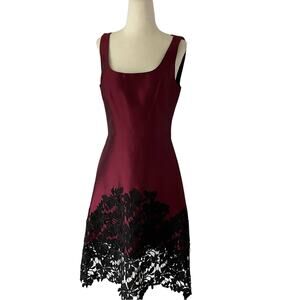 Kay Unger Wine Lace Bottom Dress Size  8 NWT